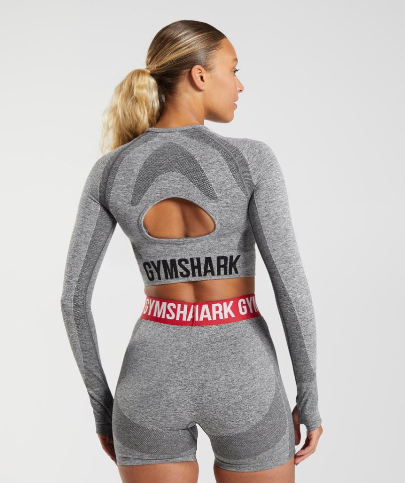 Women's Gymshark Flex Long Sleeve Cropped Tops Grey | NZ 0BTKJE